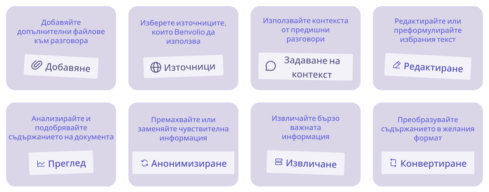 Функции на Benvolio Word Add-In за редактиране, преглед, анонимизиране и анализ на правни документи